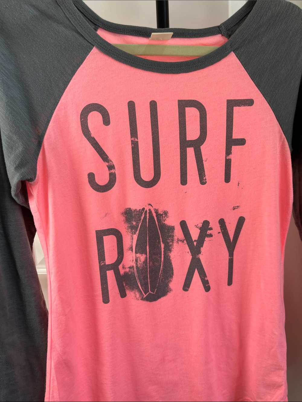 Roxy Coral and Gray Surf Raglan Long-Sleeve Tee Size L Cotton /Polyester - Picture 4 of 7